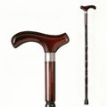 Dark Wood Derby Walking Cane, Silver Collar - handle close-up and full length