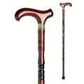 Ornate Collar Derby Walking Cane, Beech Wood - handle close-up and full length