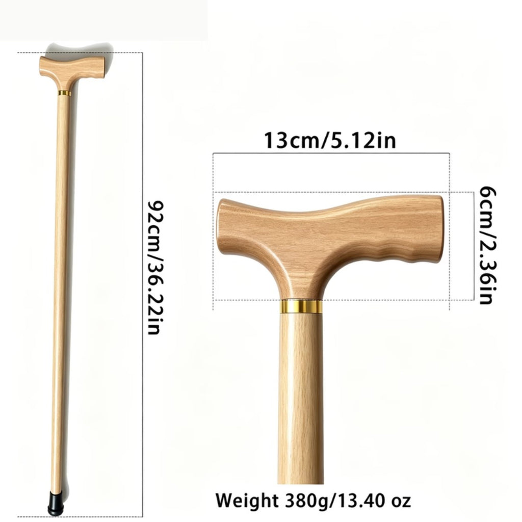 Flat End Beech Walking Cane, handle dimensions and full length