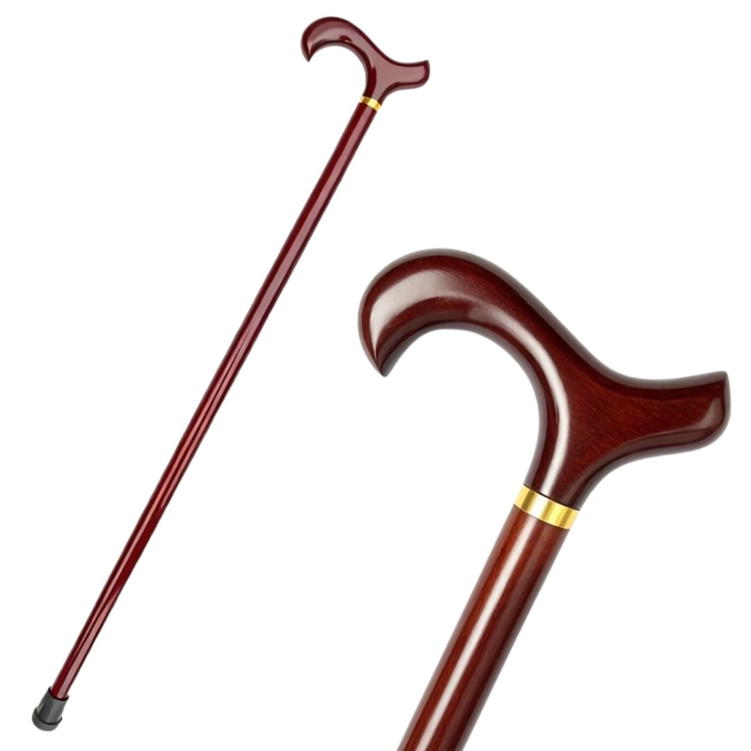 Solid Beech Derby Walking Cane, 95cm, in burgundy