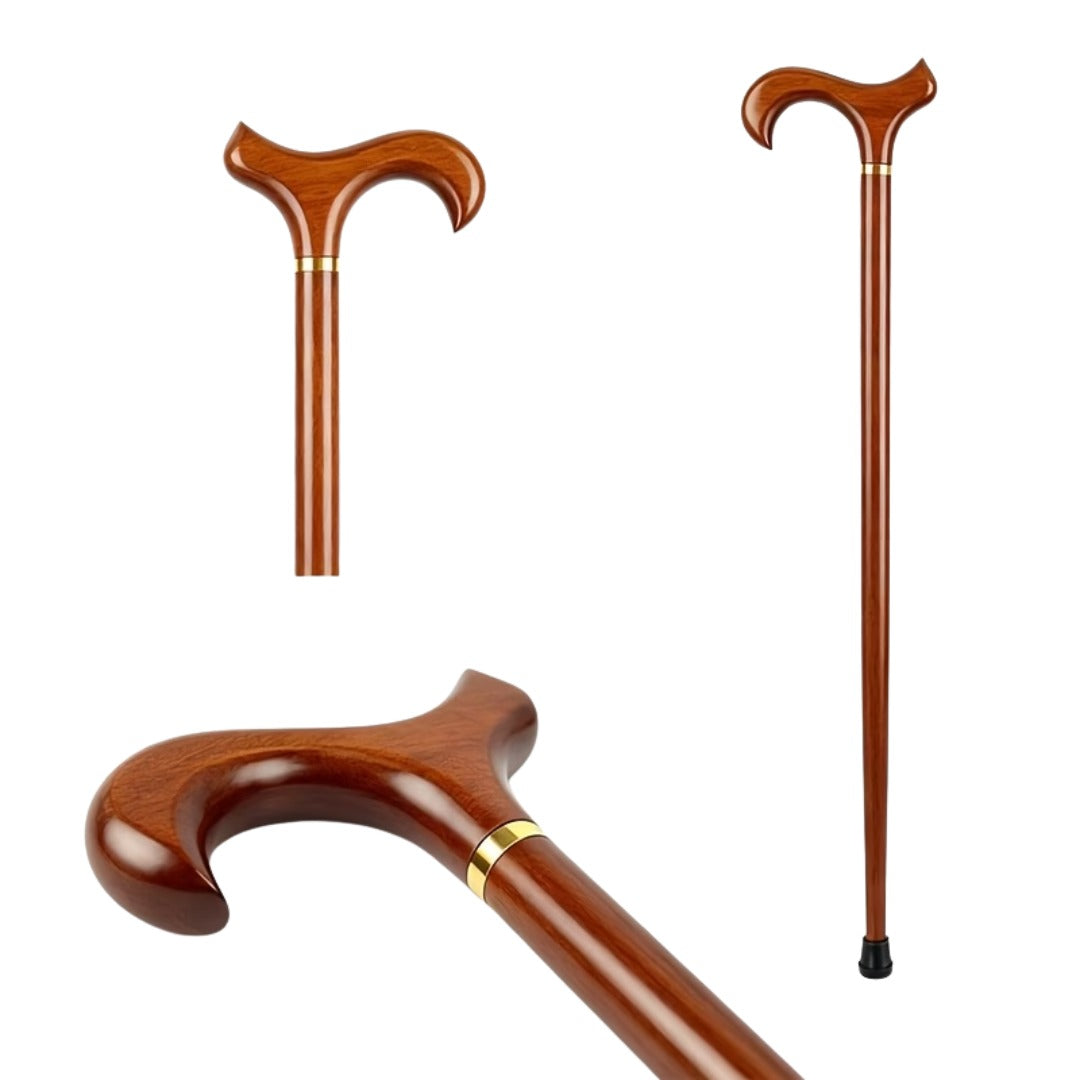 Solid Beech Derby Walking Cane, 95cm, in brown
