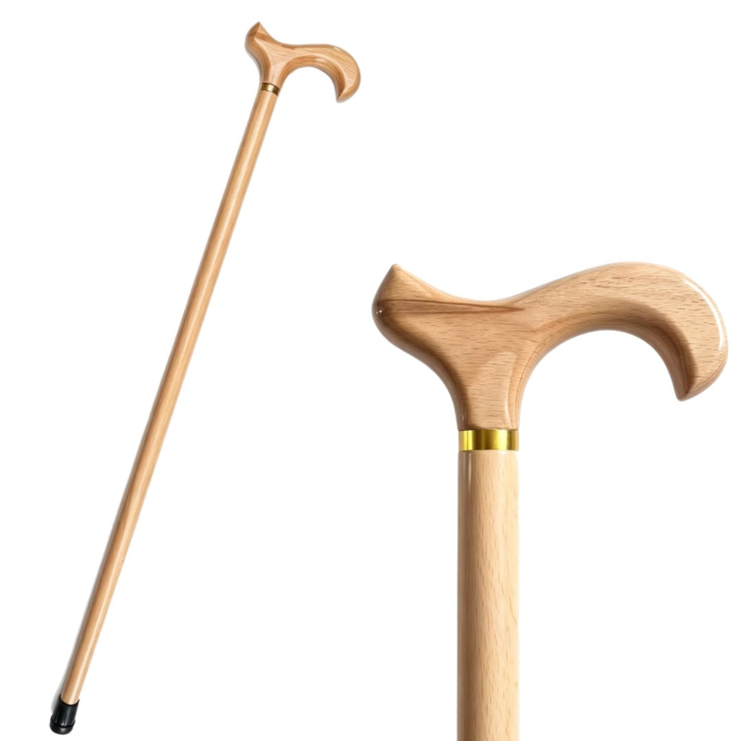 Solid Beech Derby Walking Cane, 95cm, in light brown