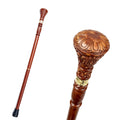 Carved Designer Walking Cane with carved knob handle and full length view