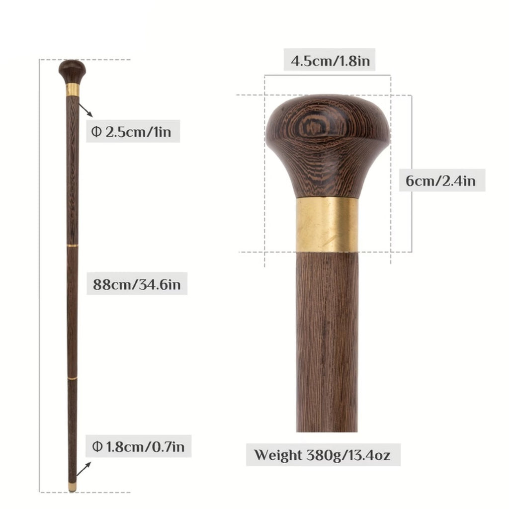 Knob handle walking stick, handle detail and dimensions