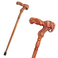 Elephant Head Walking Cane in warm brown, carved handle and full length