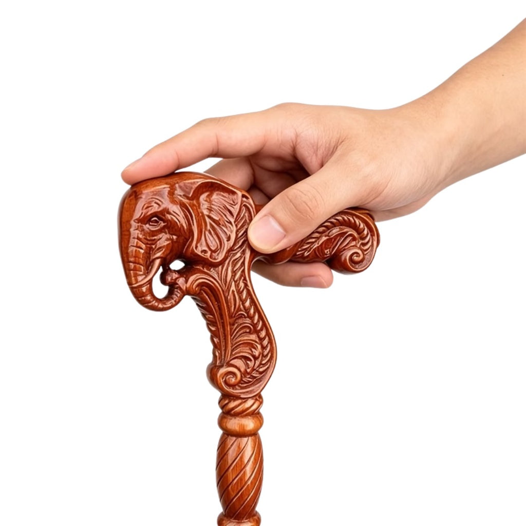 Elephant Head Walking Cane in brown, handle dimensions