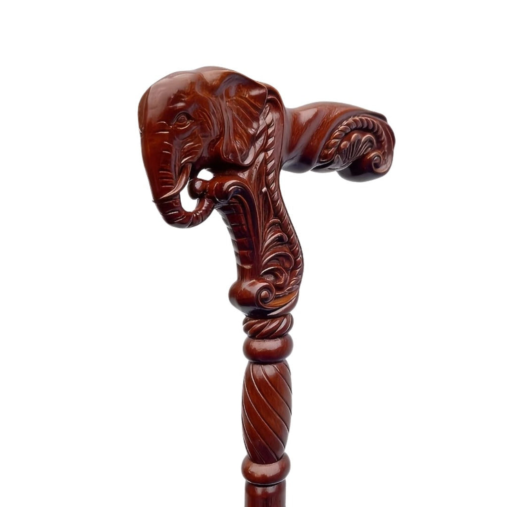 Elephant Head Walking Cane in mahogany, additional view