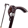 Elephant Derby Walking Cane, Silver Collar - carved handle and full length