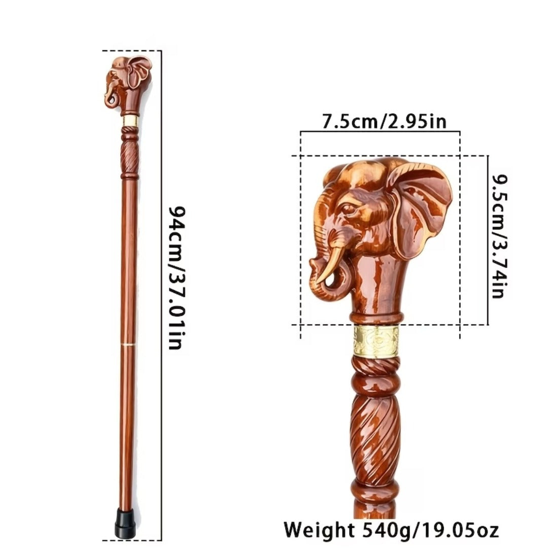 Elephant Knob Walking Cane, second view of the carved elephant head