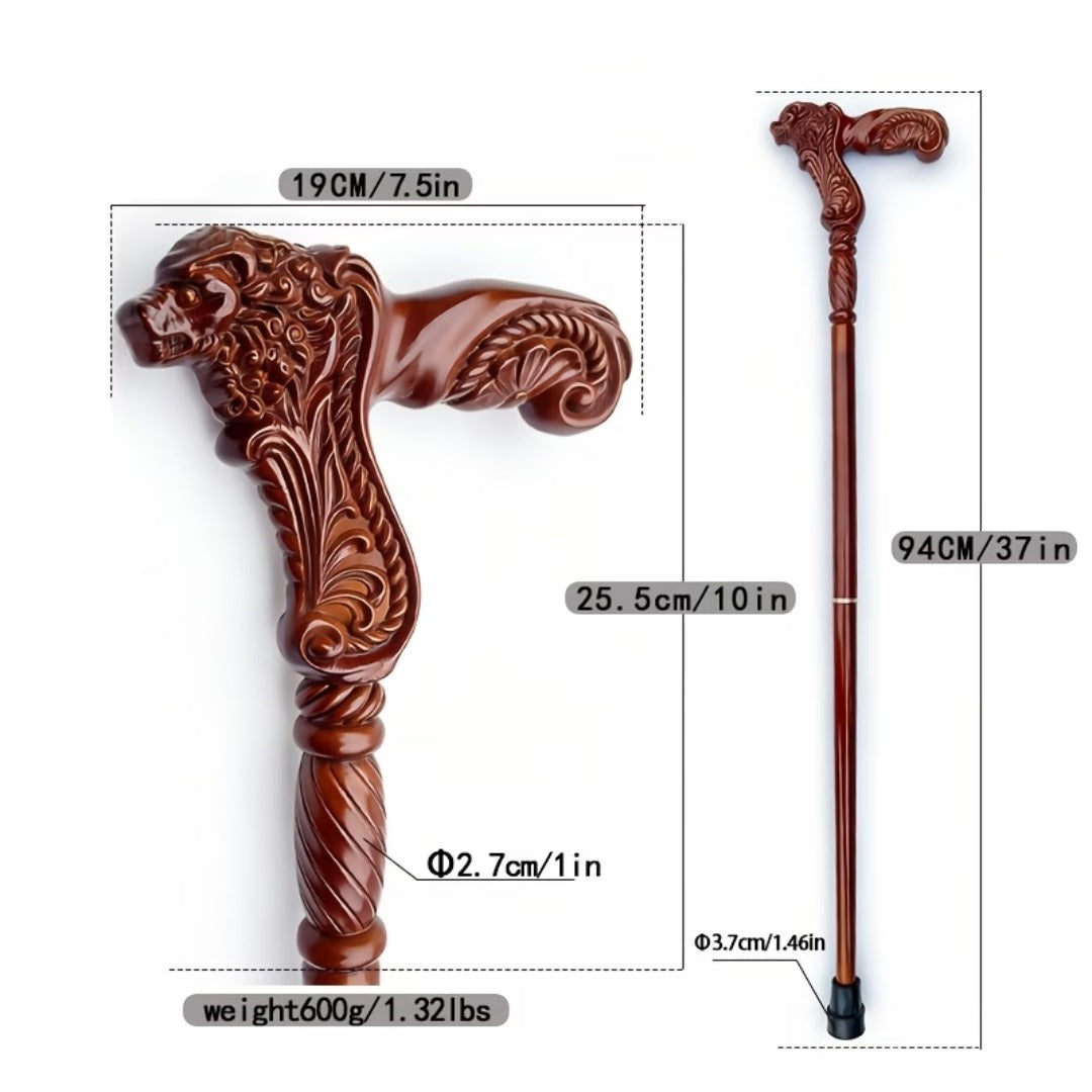 Scroll Lion Walking Cane, second view of the scrollwork grip