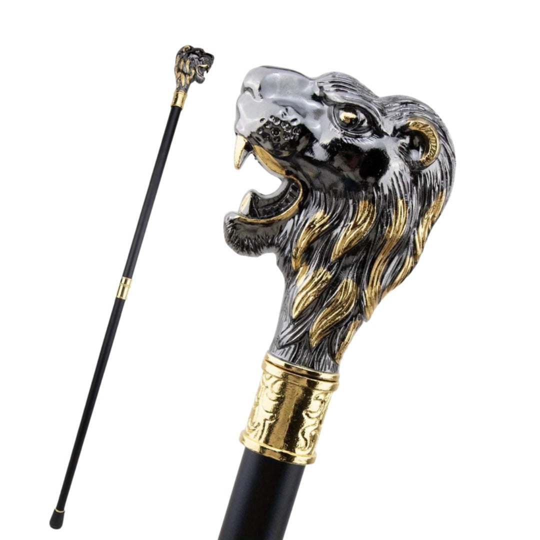 Roaring Lion Walking Cane in black and gold