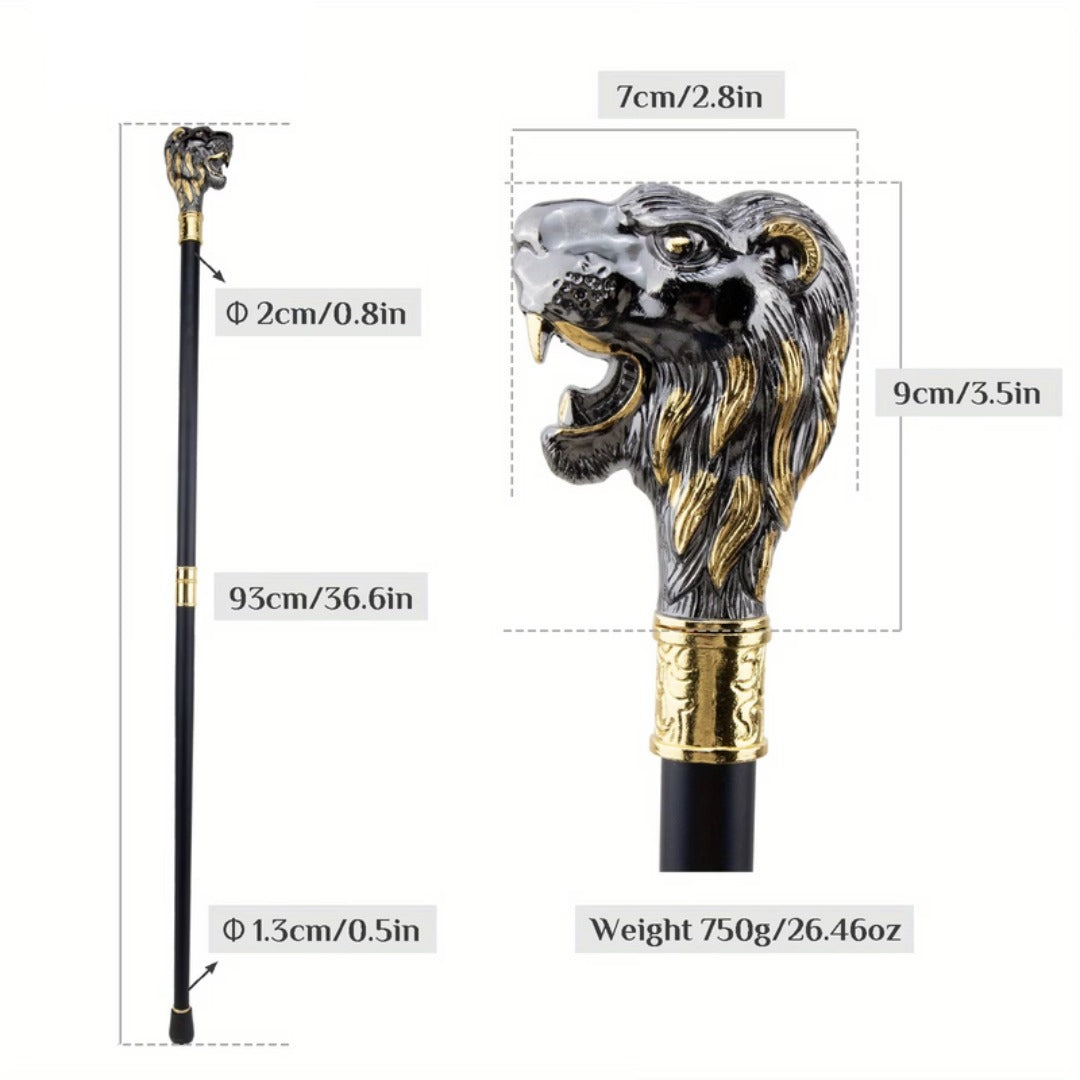 Roaring Lion Walking Cane in black and gold, third view