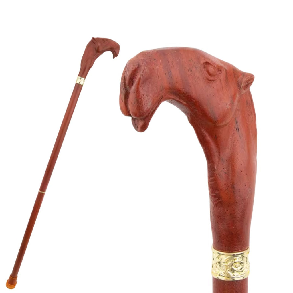 Carved Camel Walking Cane in red, third view