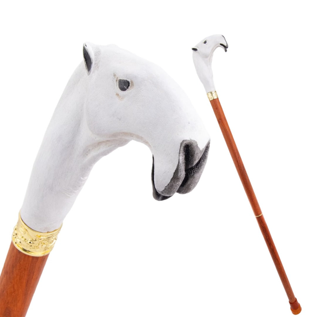 Carved Camel Walking Cane in white, crosier handle and full length