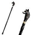Wolf Head Walking Cane in black, carved wolf and full length