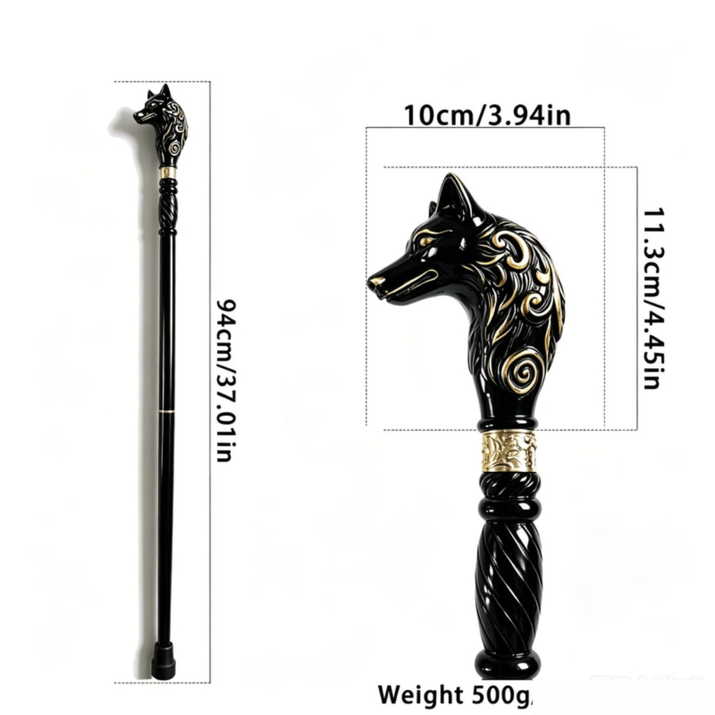 Black wolf head handle, close-up