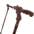Snarling Wolf Walking Cane, carved wolf grip and full length
