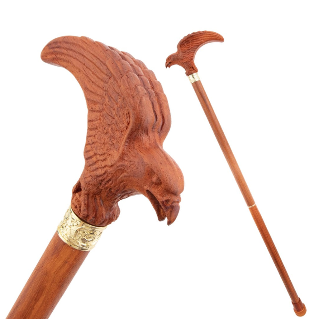 Spread Wing Eagle Walking Cane, carved wing grip and full length