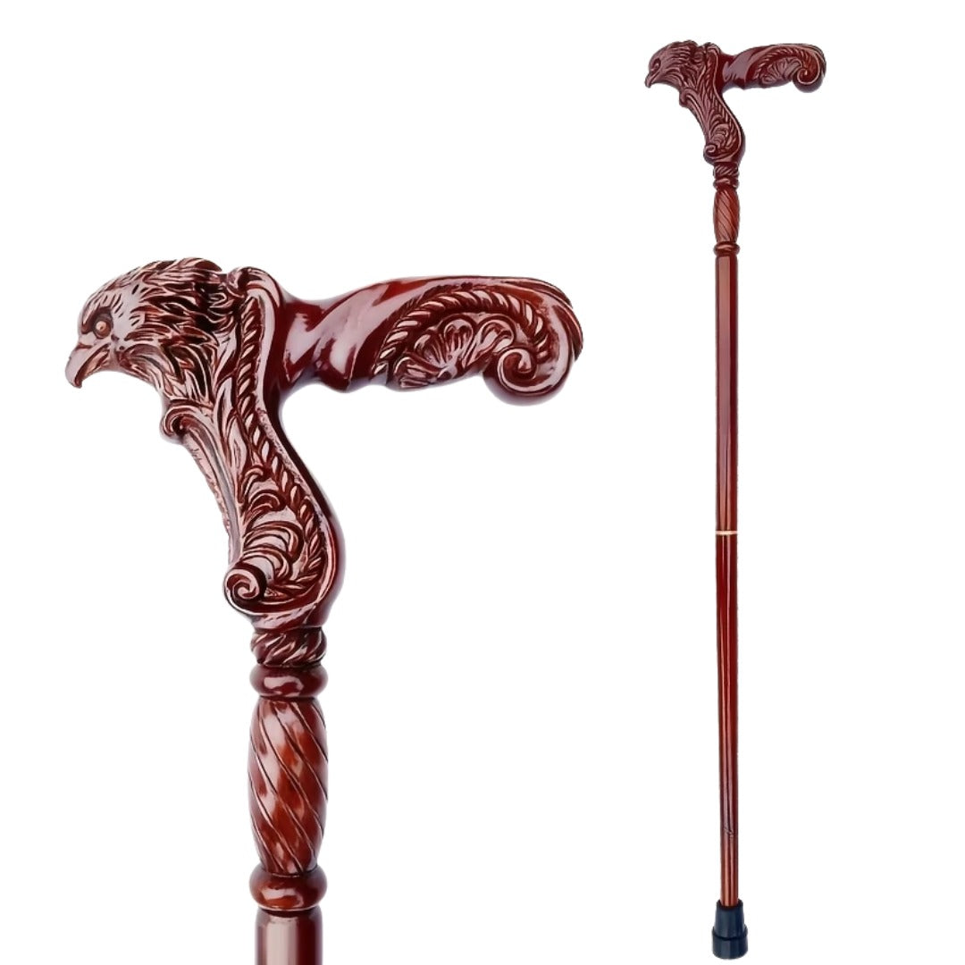 Gothic Eagle Walking Cane in beech wood, carved grip and full length