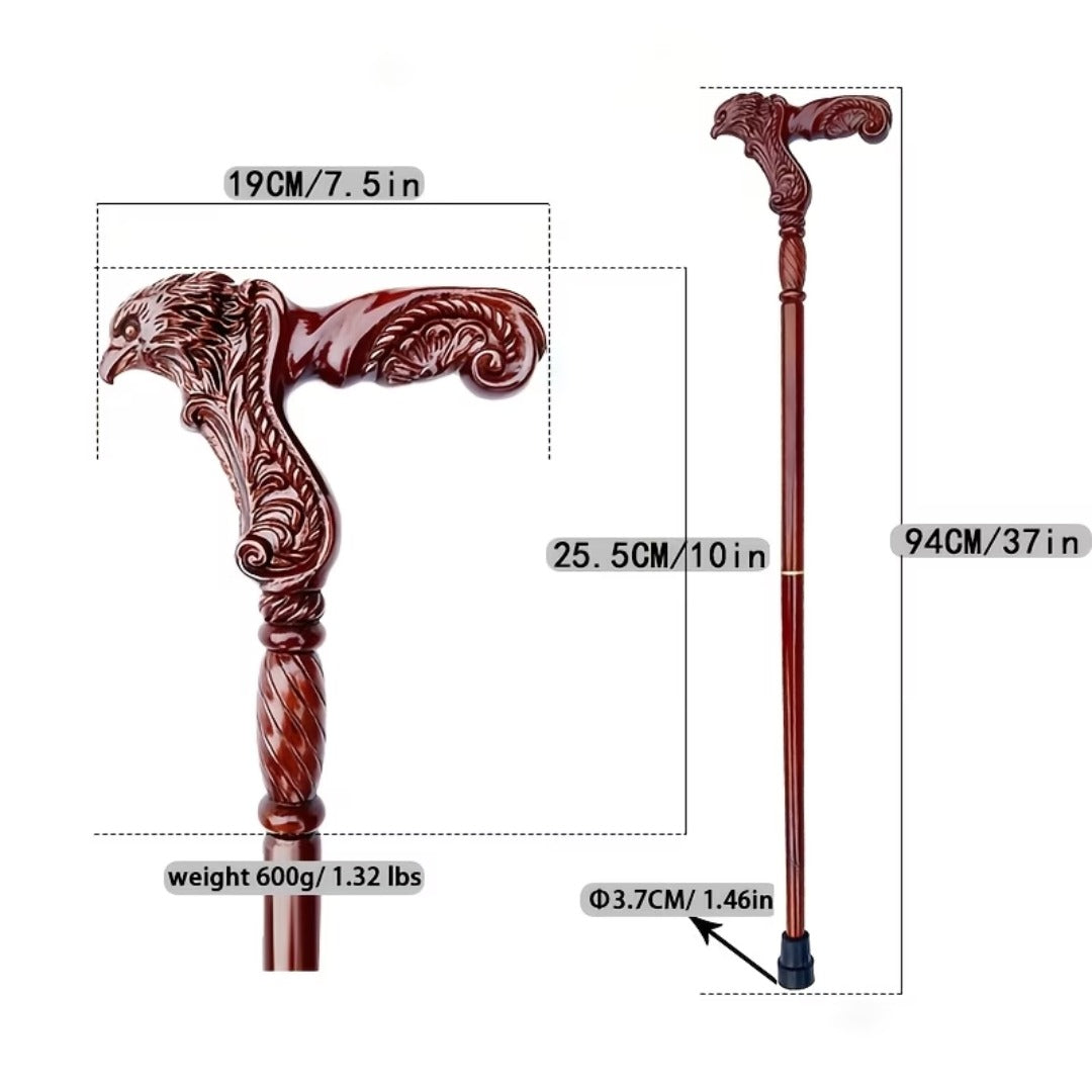 Gothic eagle and branch carved grip, close-up