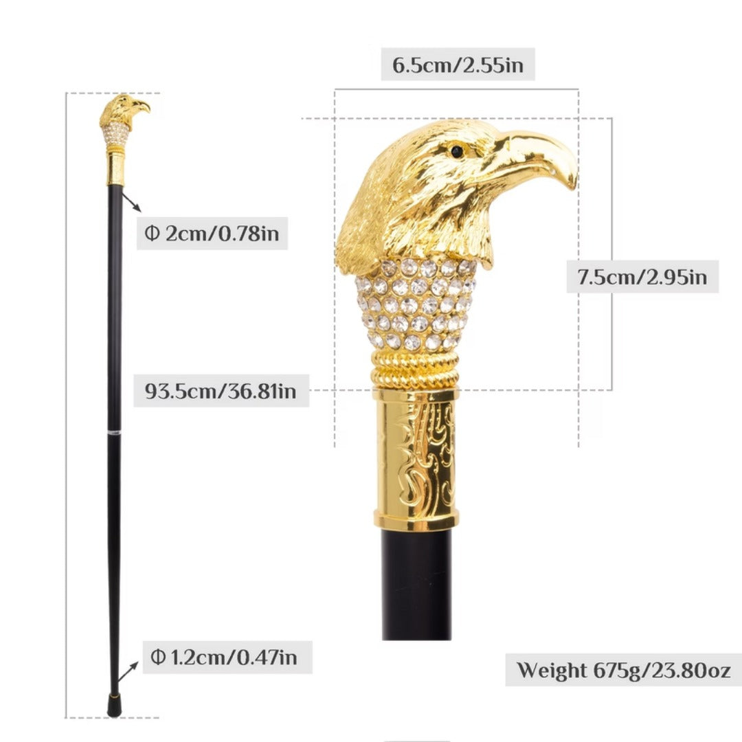Golden Eagle Walking Cane, clear crystal, third view