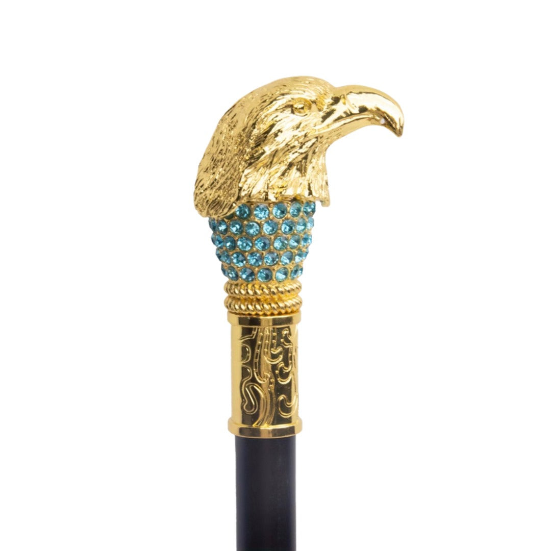 Golden Eagle Walking Cane, blue crystal, third view
