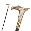 Silver Eagle Walking Cane with gold detail, bold beak and full length