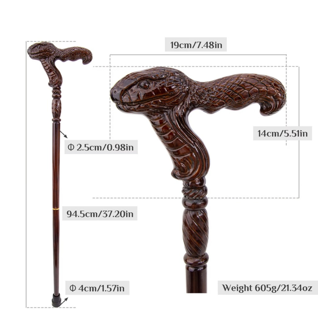 Cobra Snake Walking Cane, handle and shaft dimensions