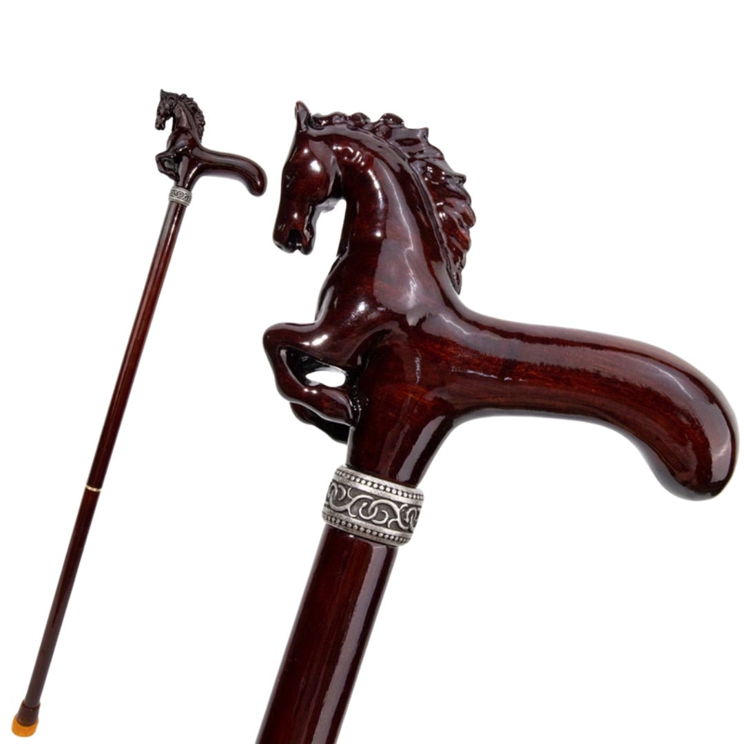 Rearing Horse Walking Cane, carved horse grip and full length