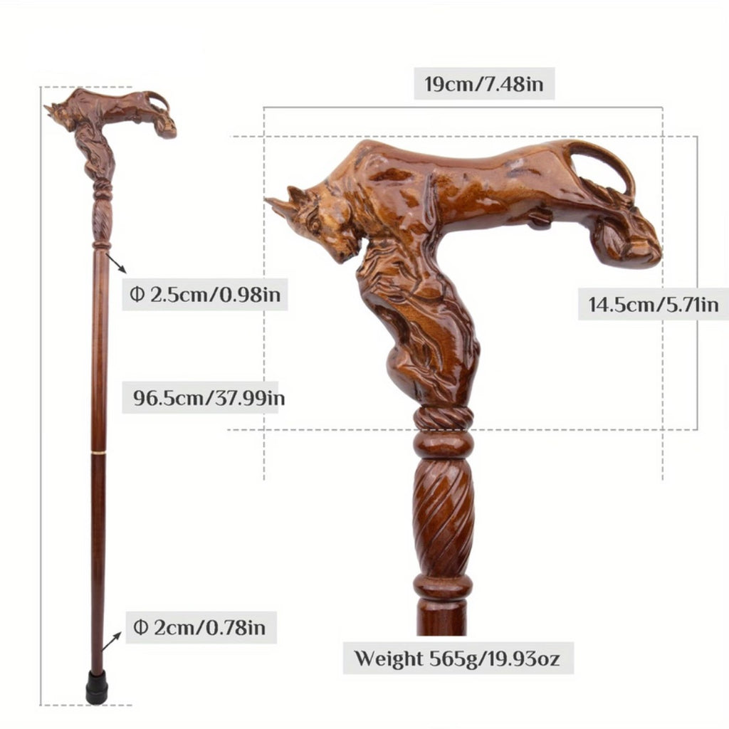 Carved charging bull grip, close-up