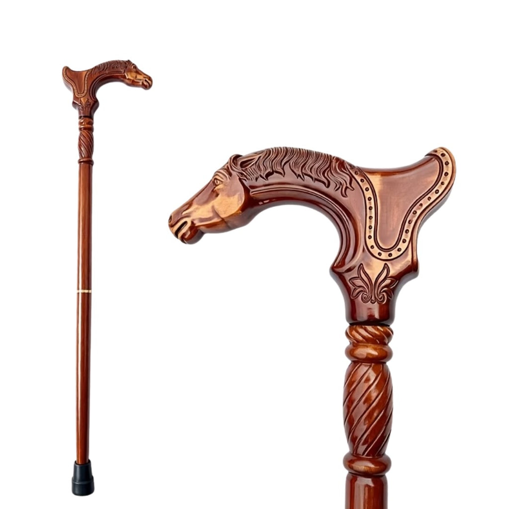 Horse & Saddle Walking Cane, carved saddle grip and full length