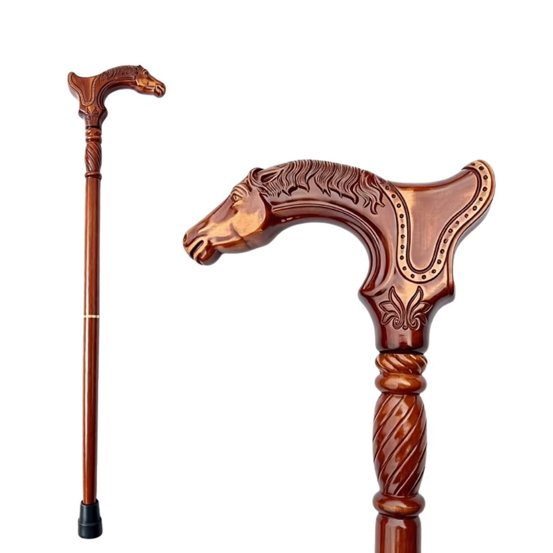 Horse & Saddle Walking Cane, carved saddle grip and full length