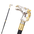Race Horse Walking Cane in silver and gold, metal head and full length