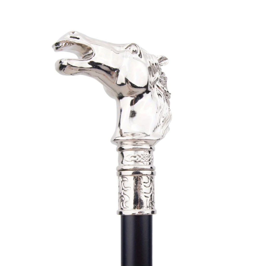 Race Horse Walking Cane, silver, third view