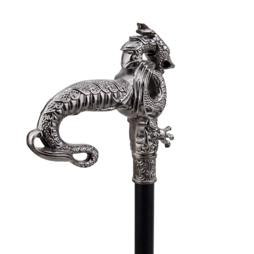 Silver dragon handle, close-up of the cast scales