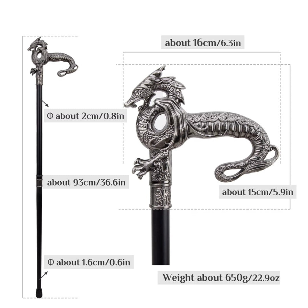 Silver Dragon Walking Cane, third view