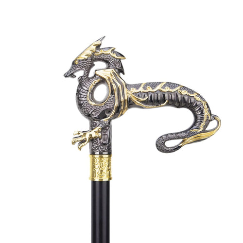 Black and gold dragon handle, close-up of the crest and claws