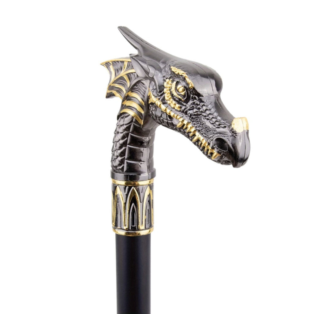 Black and gold dragon head, close-up
