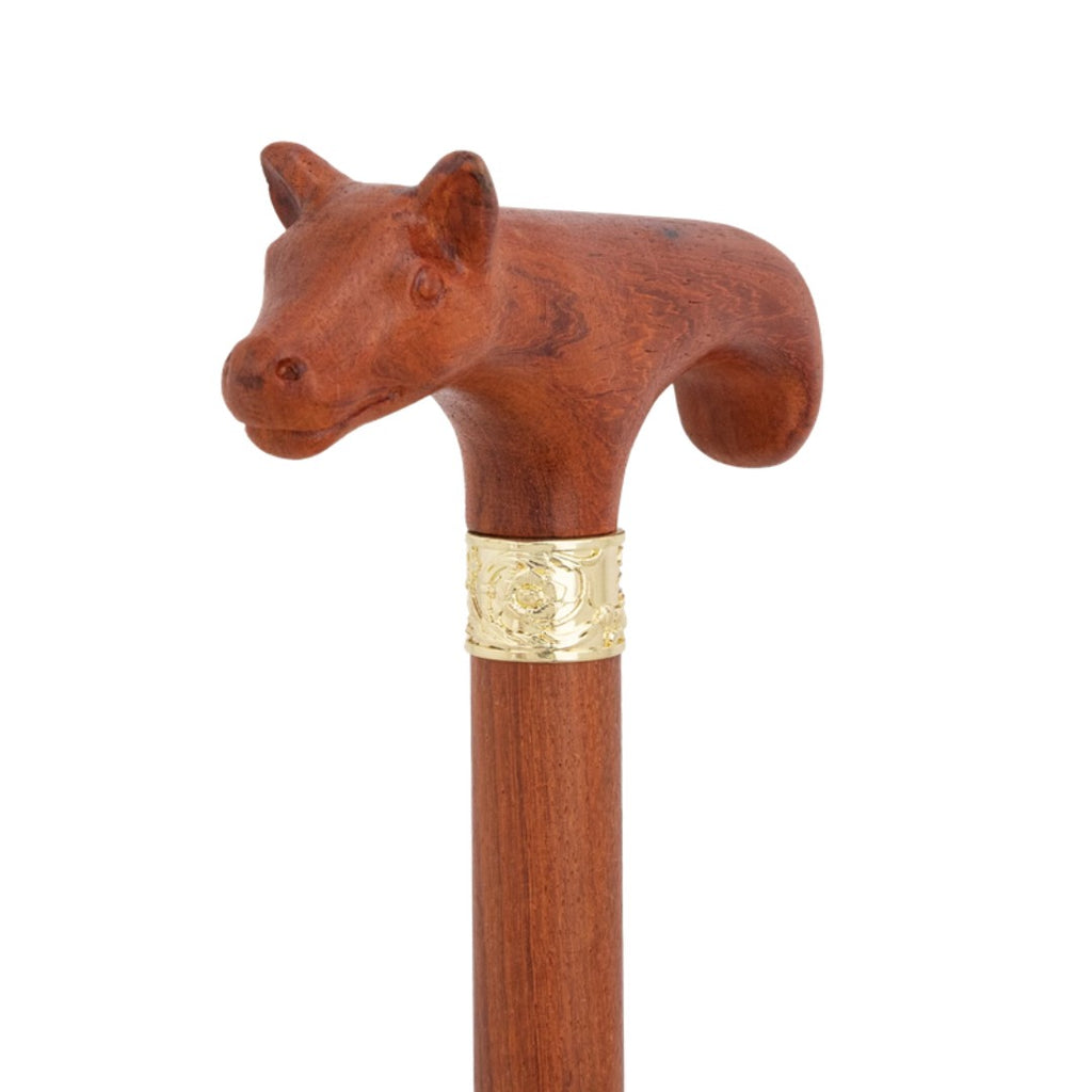 Full length wooden puppy walking cane, 94cm red brown
