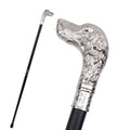 Labradoodle walking cane with silver metal head on black shaft