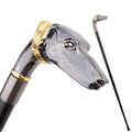 Afghan hound walking cane in black and gold metal, 93cm