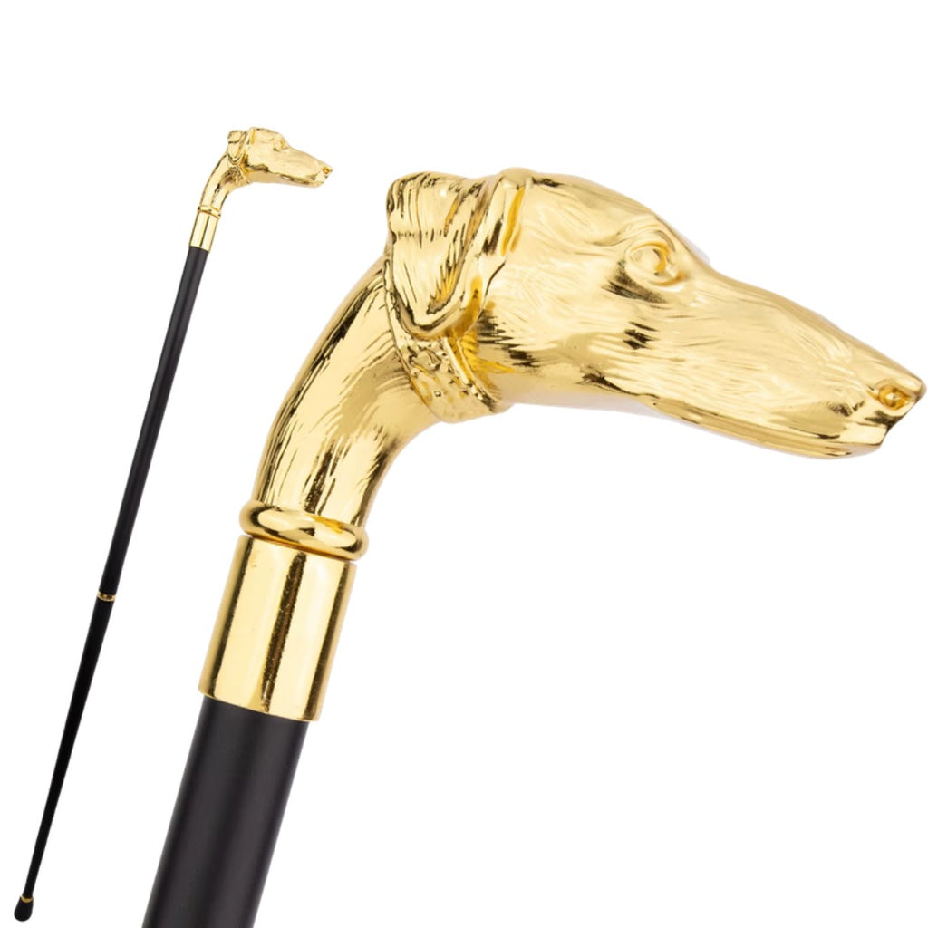 Gold Afghan hound head detail on walking cane