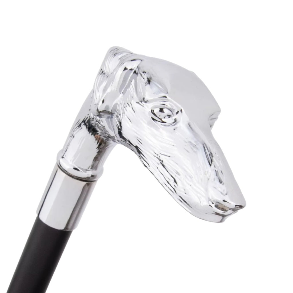 Afghan hound walking cane silver full length view