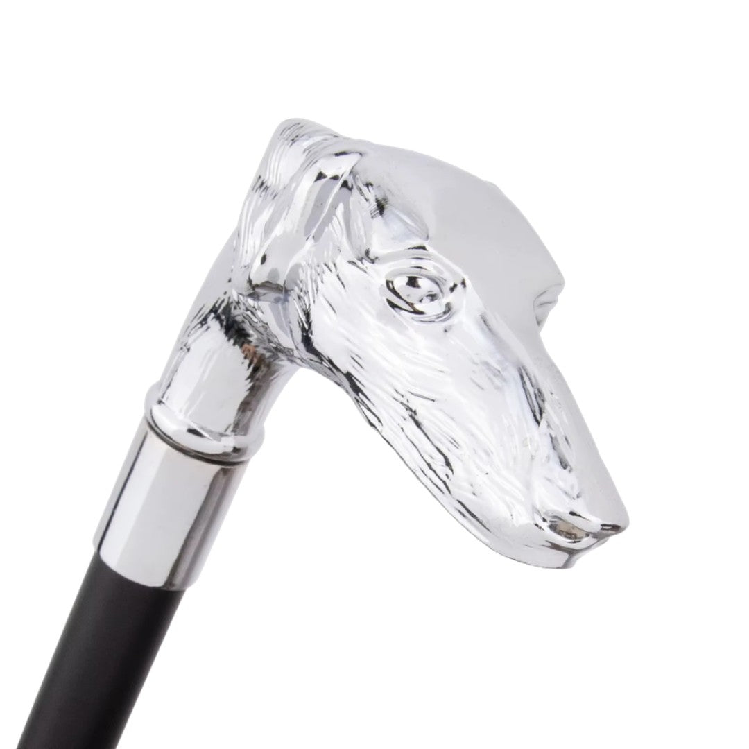 Afghan hound walking cane silver full length view