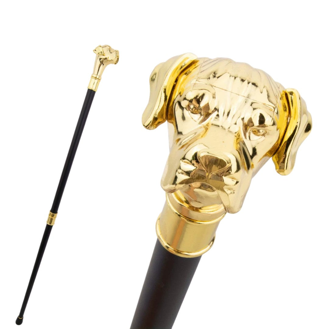 Staffordshire terrier walking cane in gold, 93cm