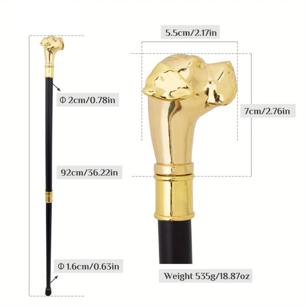 Staffordshire terrier walking cane gold full length view