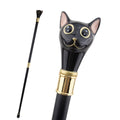 Black cat walking cane with gold collar, 93cm