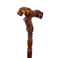 Carved leopard walking cane in solid wood, 93cm
