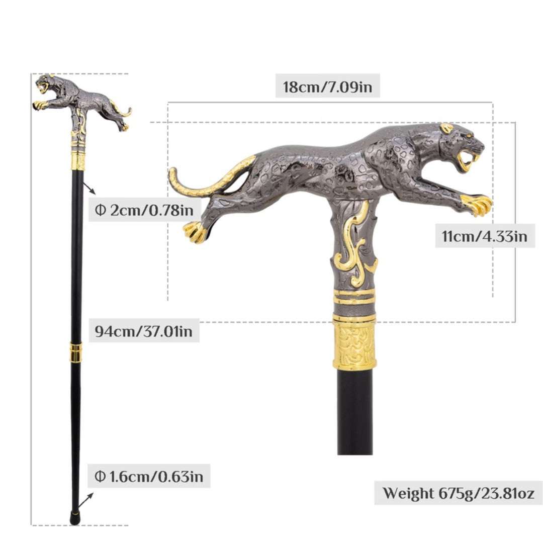 Black and gold running leopard handle detail