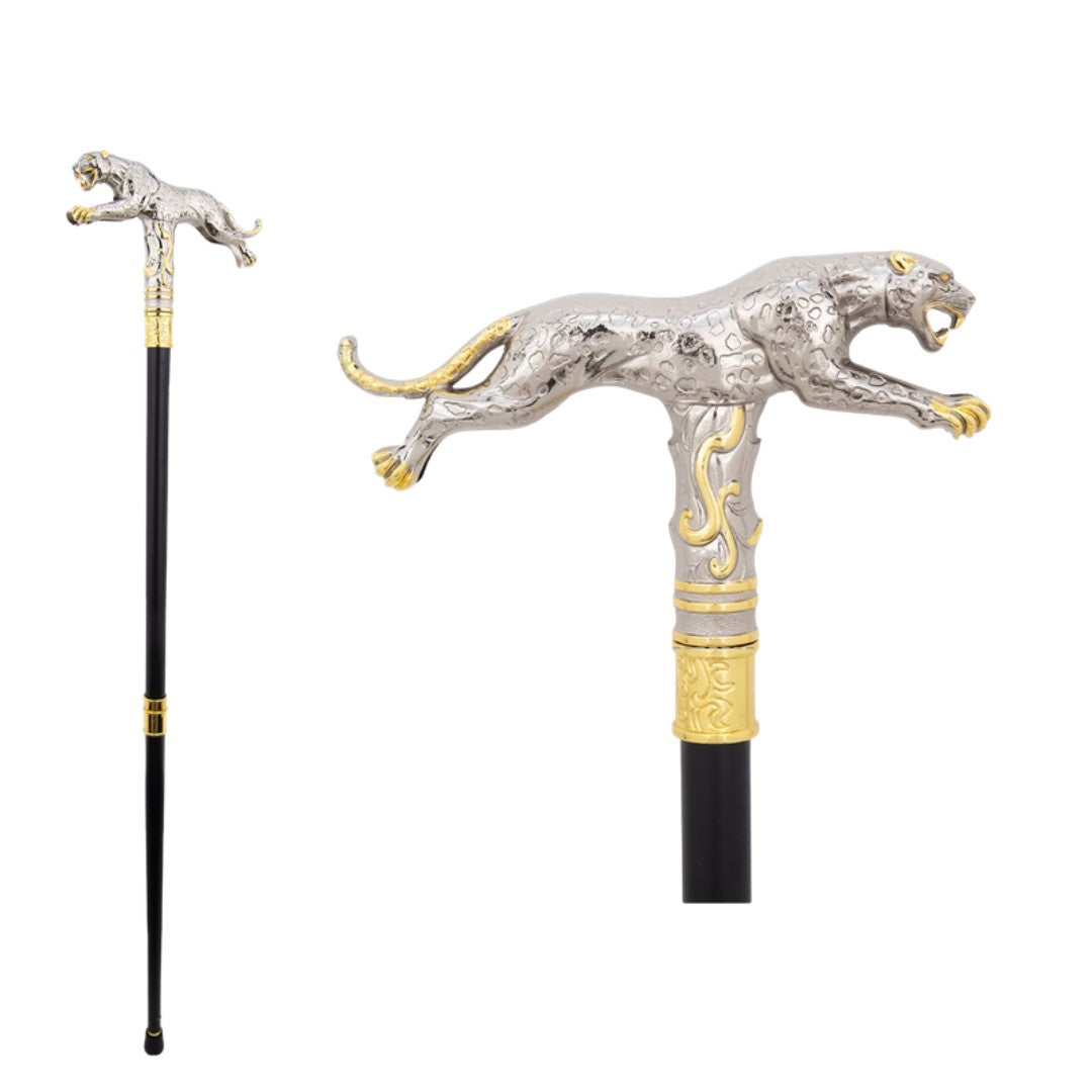 Silver and gold running leopard handle detail